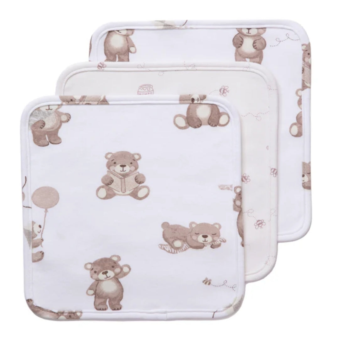 Living Textiles Washcloths 3pk Cuddly Bear
