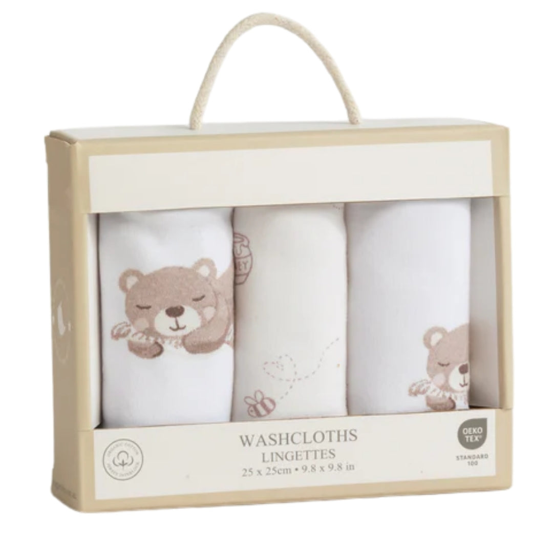 Living Textiles Washcloths 3pk Cuddly Bear