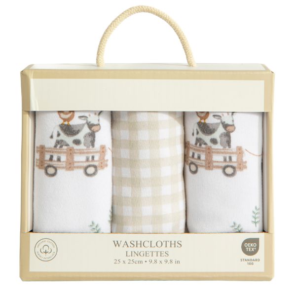 Living Textiles Washcloths 3pk Tractor Ride