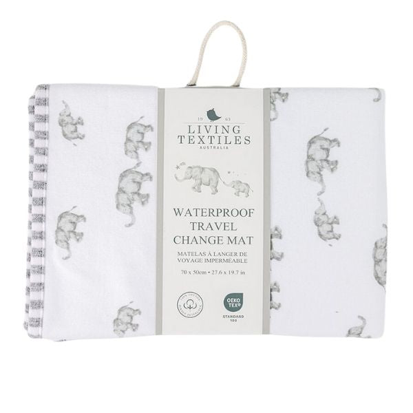 Living Textiles Waterproof Travel Change Mat Watercolour Elephant