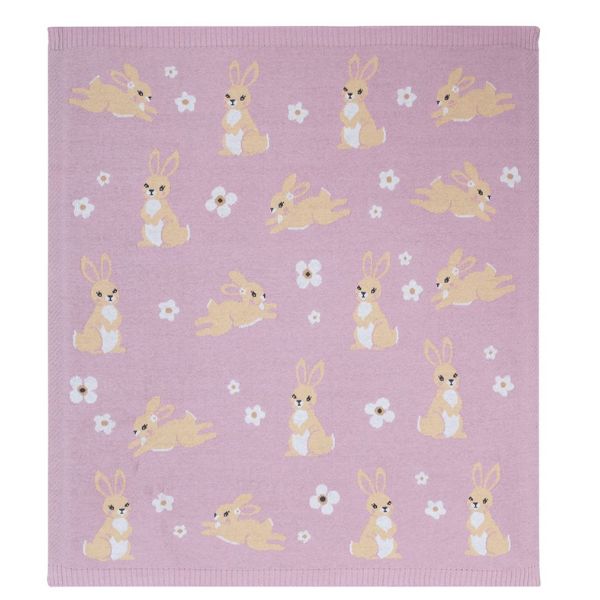 Living Textiles 100% Cotton Whimsical Bunny Baby Blanket Lilac