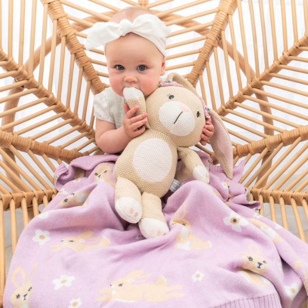 Living Textiles 100% Cotton Whimsical Bunny Baby Blanket Lilac