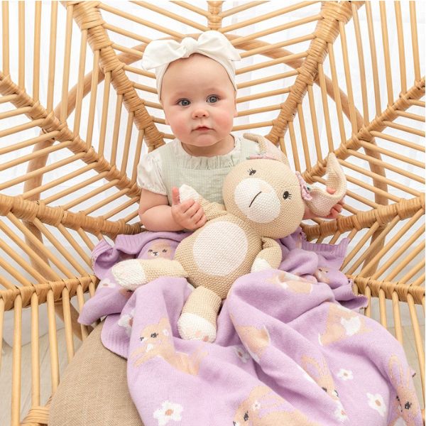 Living Textiles 100% Cotton Whimsical Bunny Baby Blanket Lilac