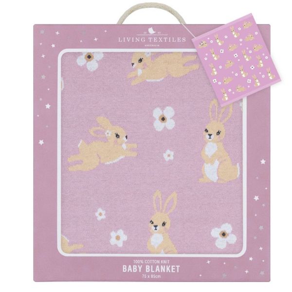 Living Textiles 100% Cotton Whimsical Bunny Baby Blanket Lilac