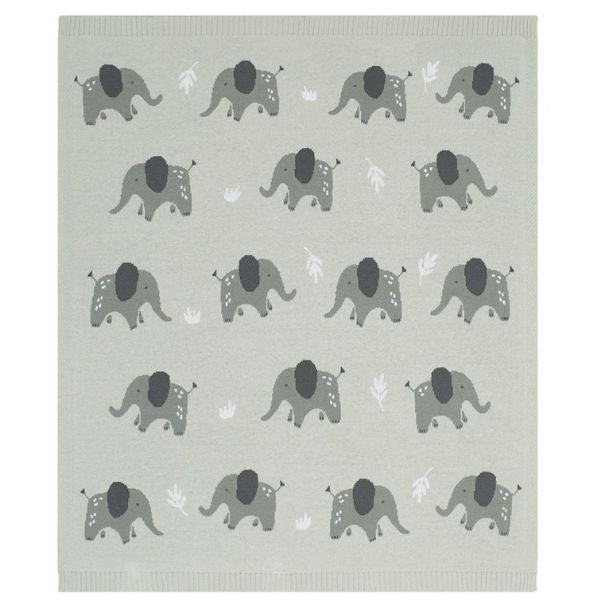 Living Textiles 100% Cotton Whimsical Elephant Baby Blanket Grey