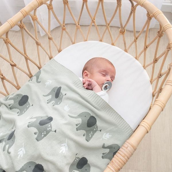 Living Textiles 100% Cotton Whimsical Elephant Baby Blanket Grey