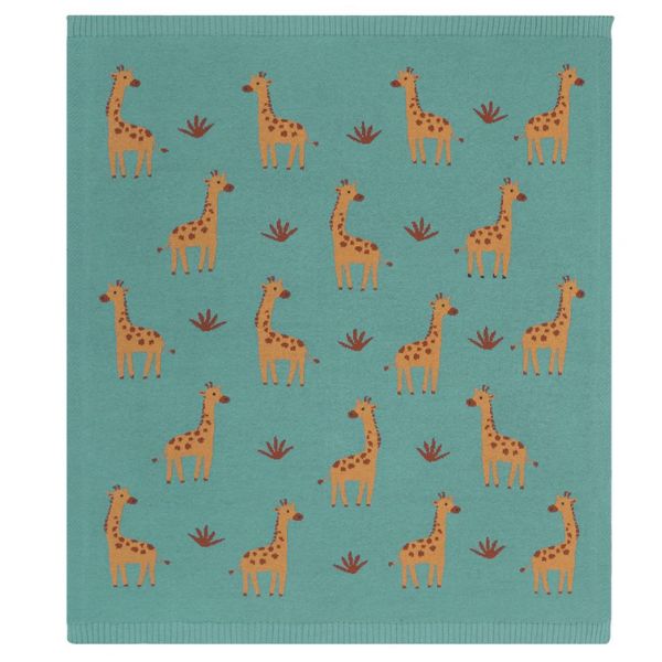 Living Textiles 100% Cotton Whimsical Giraffe Baby Blanket Sage
