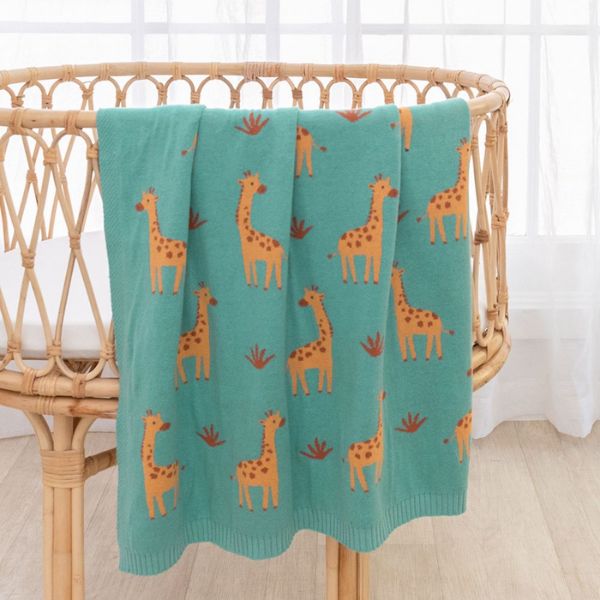 Living Textiles 100% Cotton Whimsical Giraffe Baby Blanket Sage
