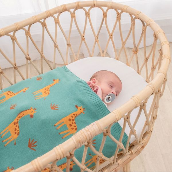 Living Textiles 100% Cotton Whimsical Giraffe Baby Blanket Sage