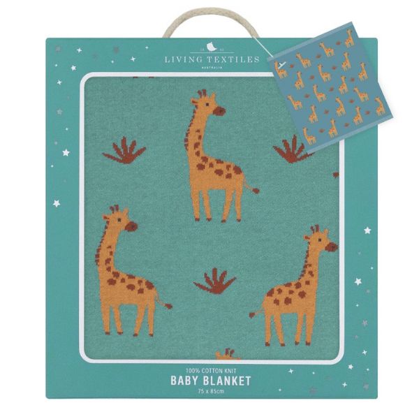 Living Textiles 100% Cotton Whimsical Giraffe Baby Blanket Sage