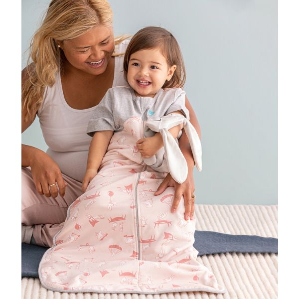 Love to Dream Organic Short Sleeve Sleep Bag 1.0Tog 6-18m Dusty Pink Daredevil Bunny
