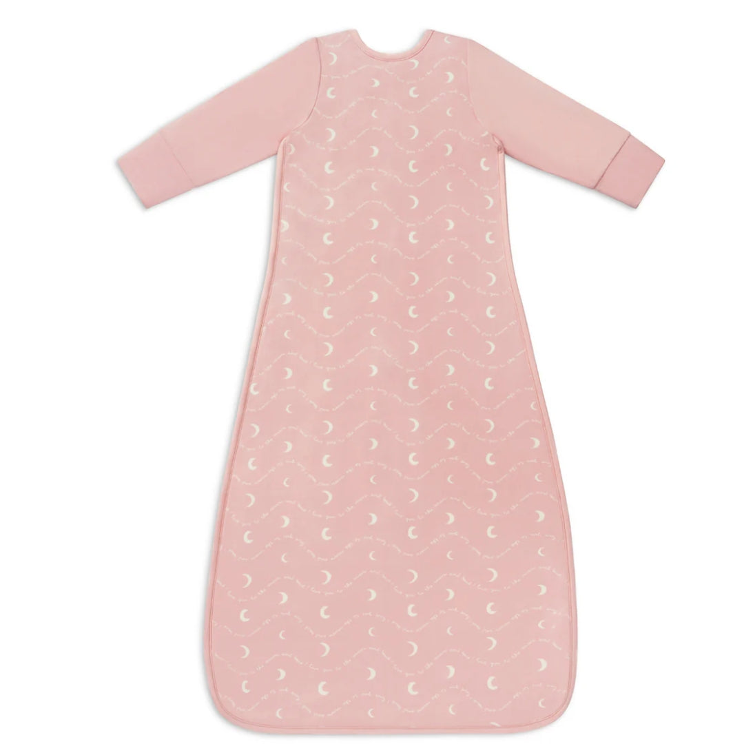 Love to Dream Sleep Bag Long Sleeve Stretch Cotton Fleece 1.5Tog Moon & Back Dusty Pink 18-36m