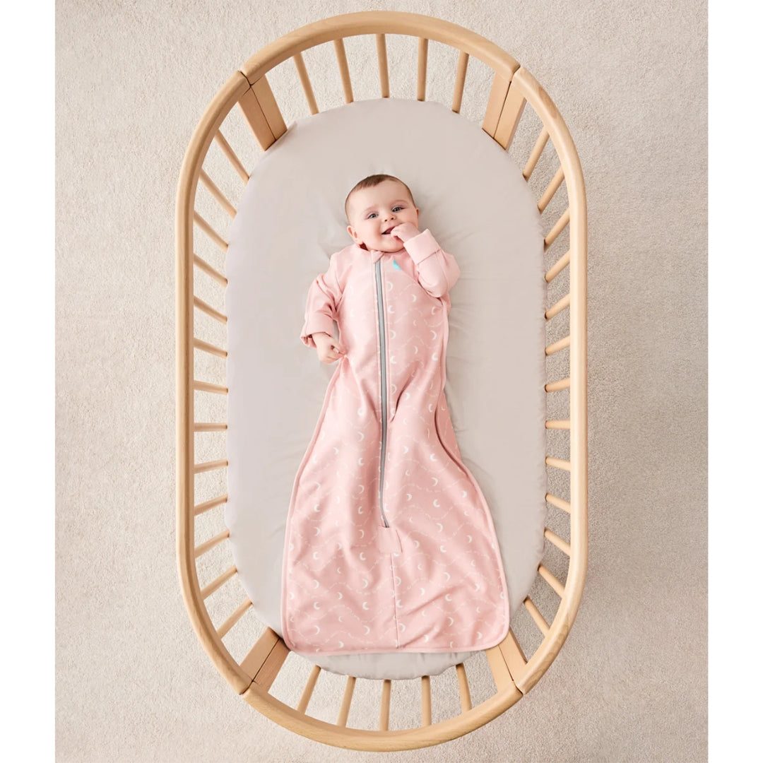 Love to Dream Sleep Bag Long Sleeve Stretch Cotton Fleece 1.5Tog Moon & Back Dusty Pink 18-36m