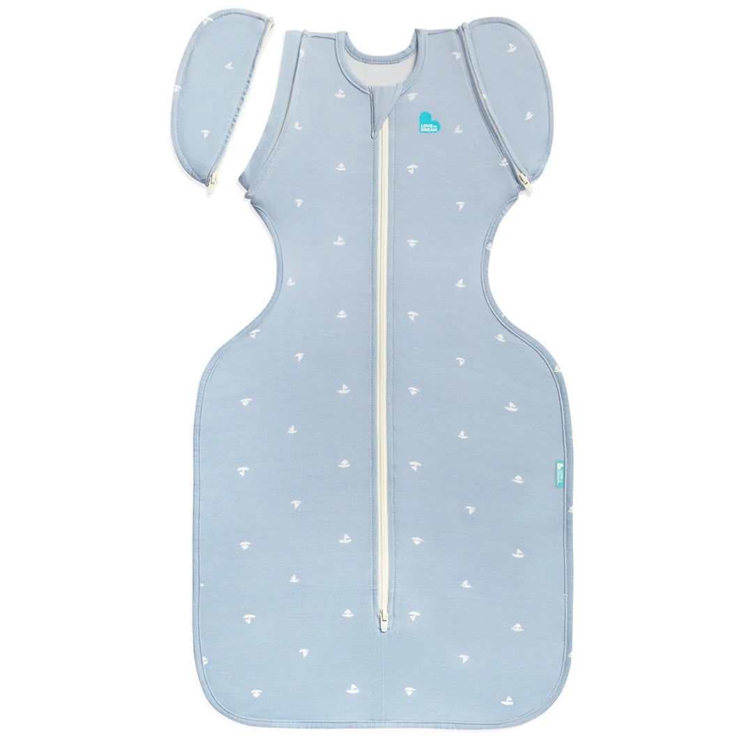 Love To Dream Swaddle Up Transition Bag Viscose from Bamboo 1.0Tog Medium Mist Blue Boats