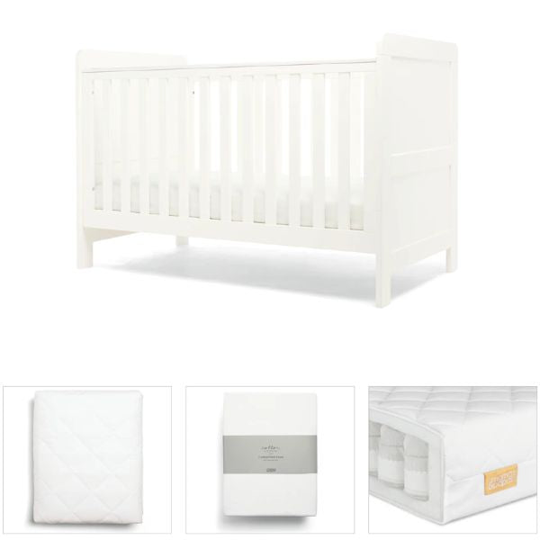 Mamas & Papas Hampden 4 piece set with Cot Bed, Mattress, Fitted Sheets & Mattress Protector - White