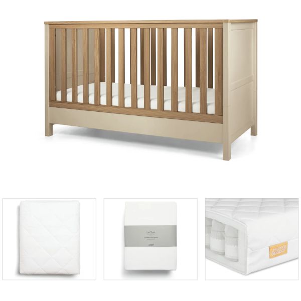 Mamas & Papas Harwell Cashmere 4 piece Set with Cot Bed, Mattress, Fitted Sheets & Mattress Protector
