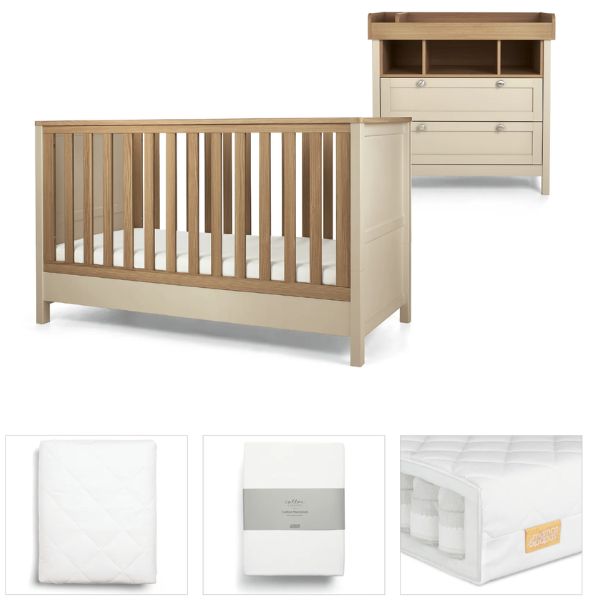 Mamas & Papas Harwell Cashmere 5 piece set with Cot Bed, Dresser Changer, Mattress, Fitted Sheets & Mattress Protector