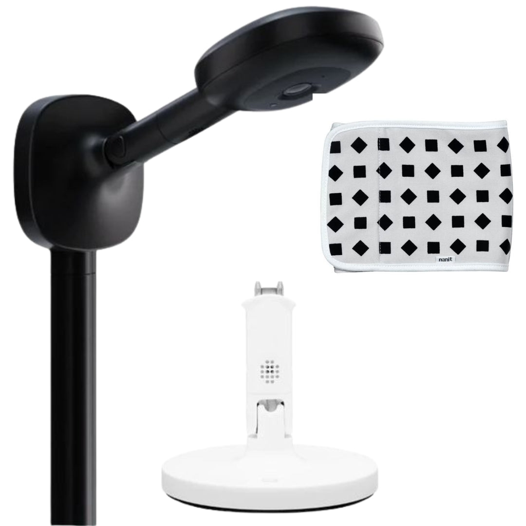 Nanit Pro Baby Monitor & Wall Mount Black + Multi Stand White + Breathing Wear Band Small