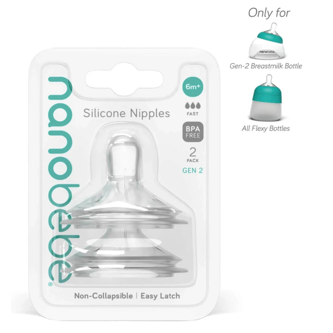 Nanobebe Silicone Teats Fast Flow Gen 2 2pk