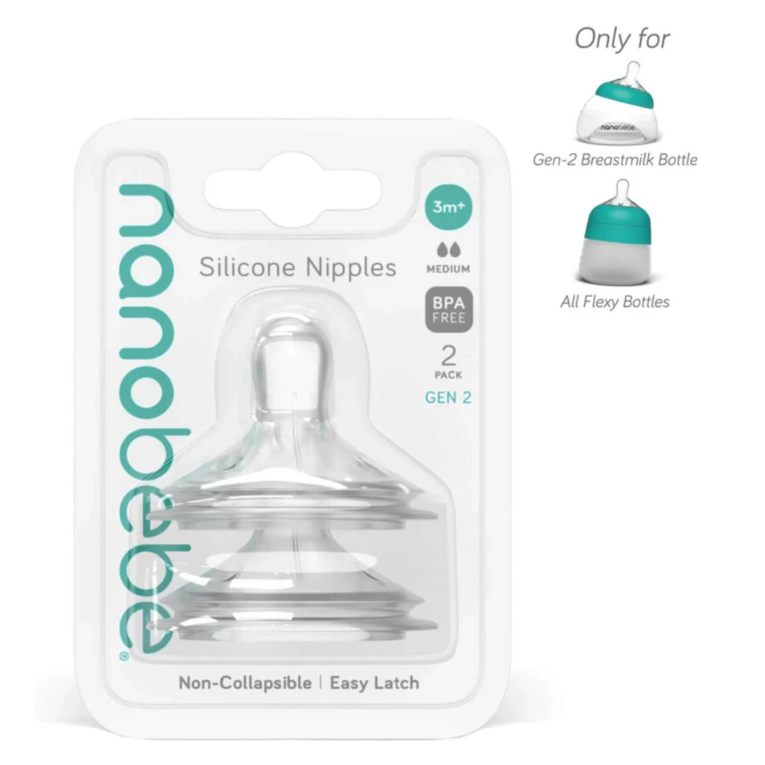 Nanobebe Silicone Teats Medium Flow Gen 2 2pk