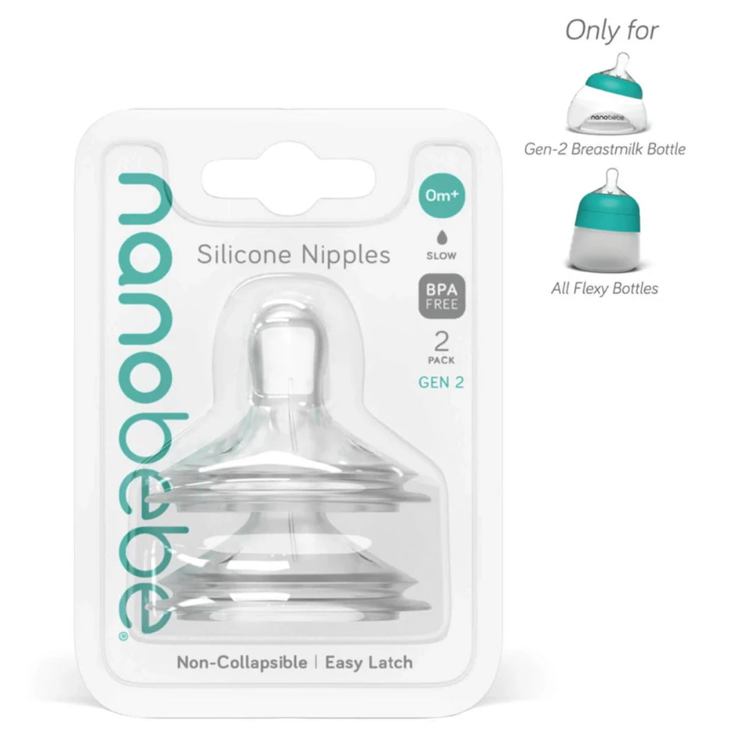 Nanobebe Silicone Teats Slow Flow Gen 2 2pk