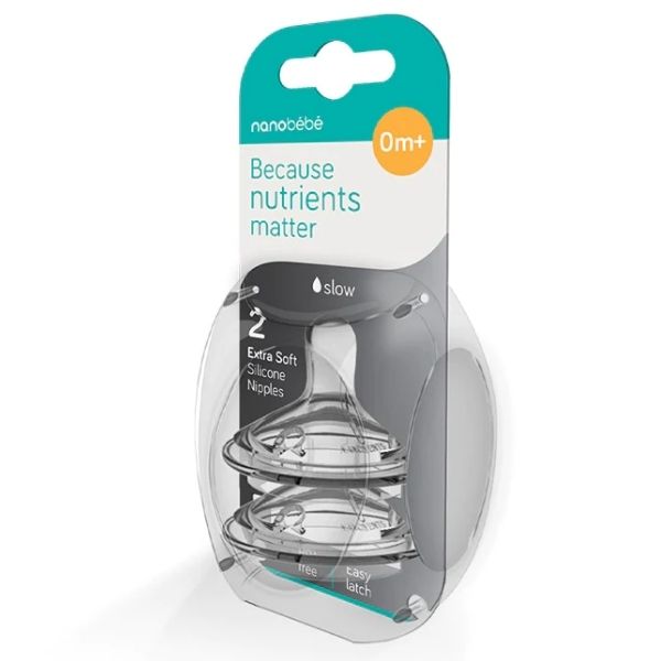 Nanobebe Silicone Teats Slow Flow 2pk