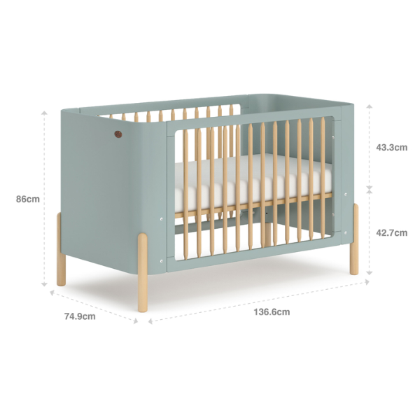 Boori Nova Cot Bed Blueberry Beech + Nova Cot Bed Pocket Spring Mattress
