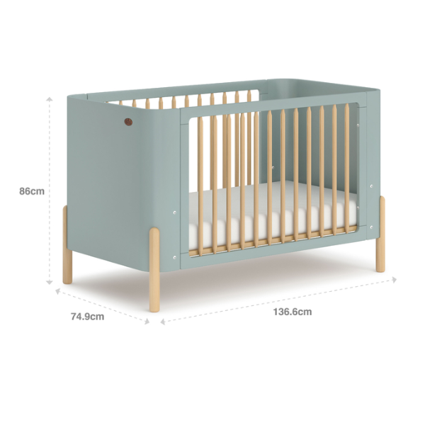 Boori Nova Cot Bed Blueberry Beech + Nova Cot Bed Pocket Spring Mattress