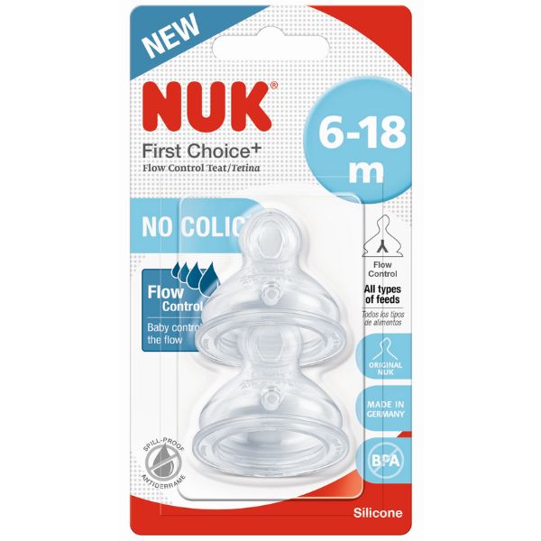 NUK First Choice Flow Control Teat 6-18m 2 Pack