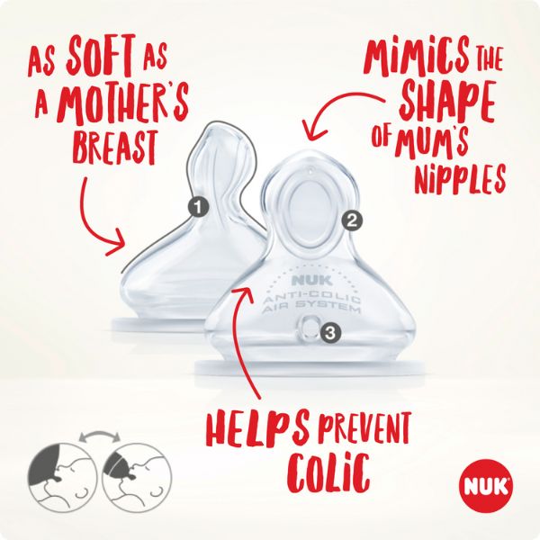 NUK First Choice+ Silicone Teat 0-6m Small 2Pk