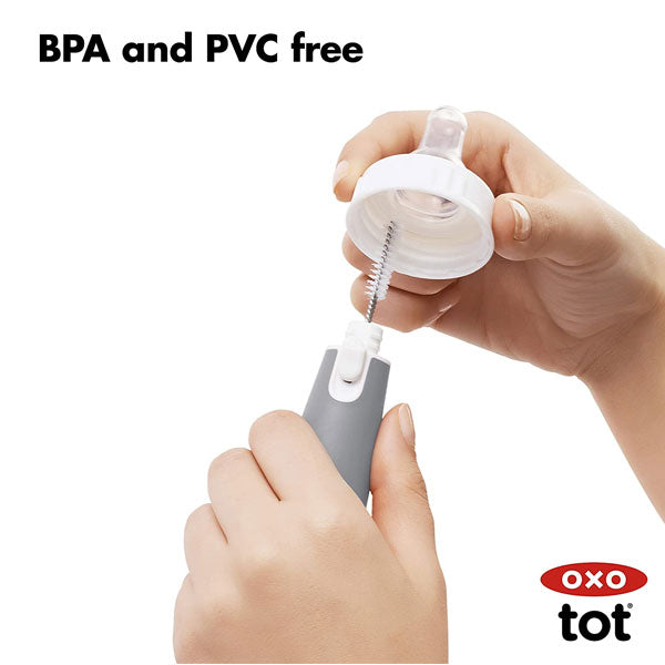 OXO TOT Bottle Brush with Detail Cleaner & Stand Grey