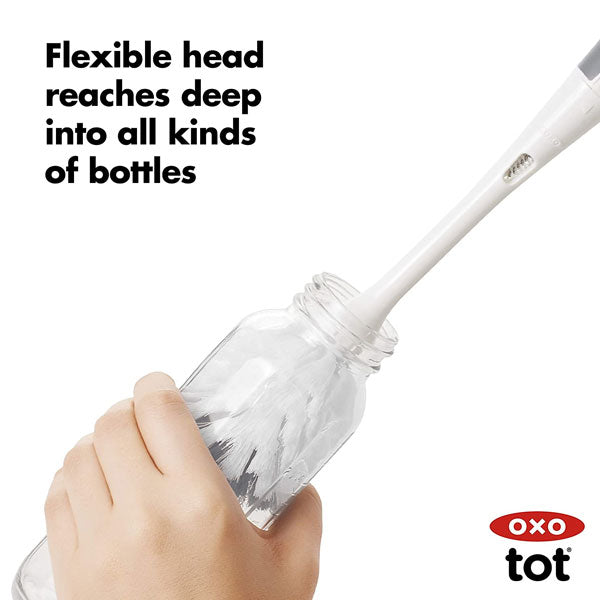 OXO TOT Bottle Brush with Detail Cleaner & Stand Grey