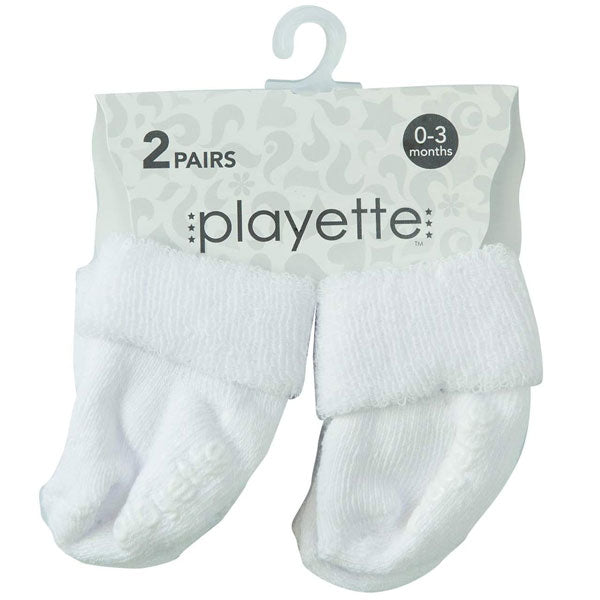 Playette 2pk Essential Bootie Socks White 0-3M