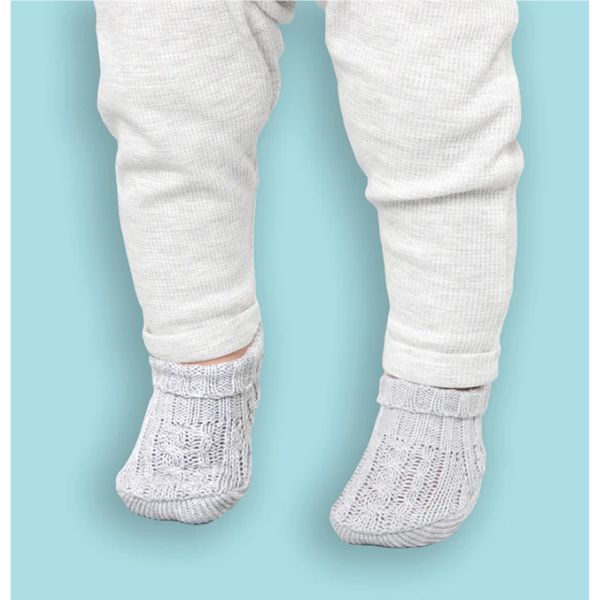 Playette Cable Knitted Booties Grey 0-6M