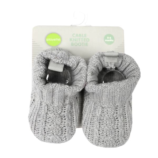 Playette Cable Knitted Booties Grey 0-6M