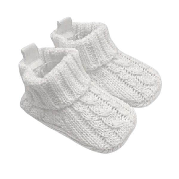 Playette Cable Knitted Booties White 0-6M
