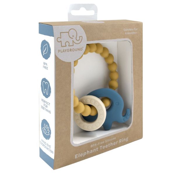 Playground Silicone Elephant Teether Steel Blue