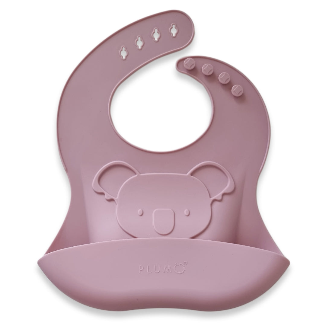 PLUM Silicone Embossed Koala Bib Dusty Berry