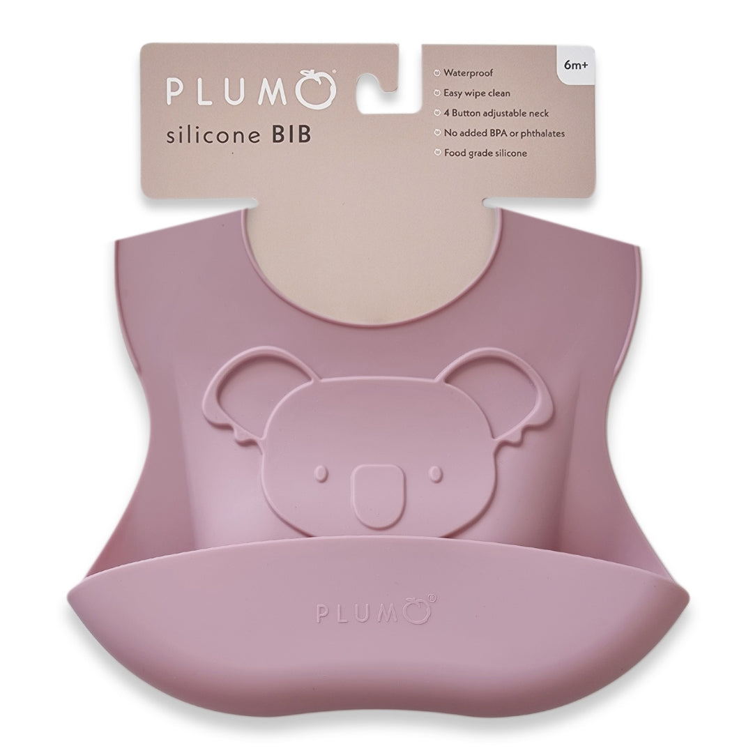 PLUM Silicone Embossed Koala Bib Dusty Berry