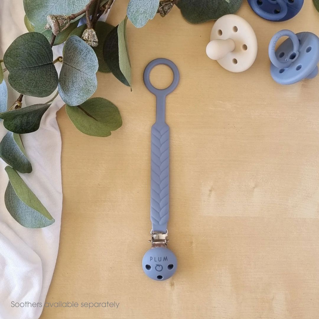 PLUM Silicone Soother Connector Steel Blue