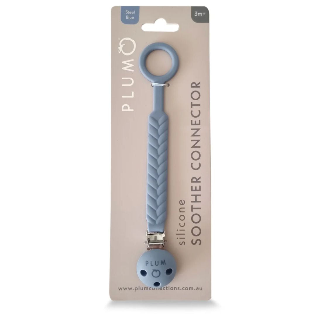 PLUM Silicone Soother Connector Steel Blue