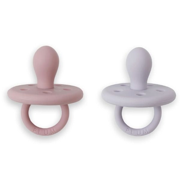 PLUM Silicone Soothers 0-6m 2pk Dusty Berry & Lilac