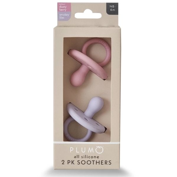 PLUM Silicone Soothers 0-6m 2pk Dusty Berry & Lilac