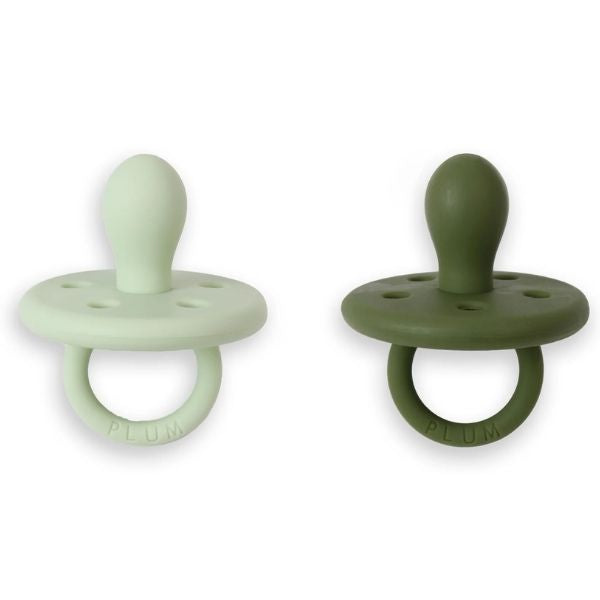 PLUM Silicone Soothers 0-6m 2pk Olive & Pesto