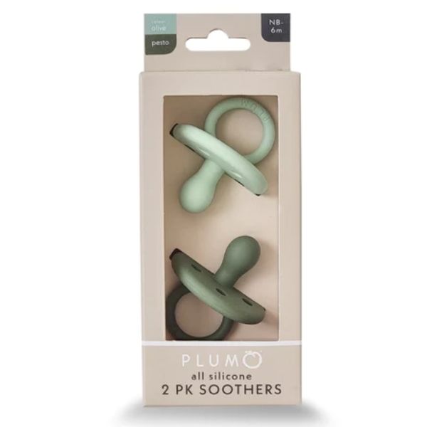 PLUM Silicone Soothers 0-6m 2pk Olive & Pesto