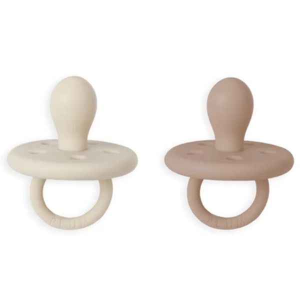 PLUM Silicone Soothers 0-6m 2pk Sand & Nutmeg