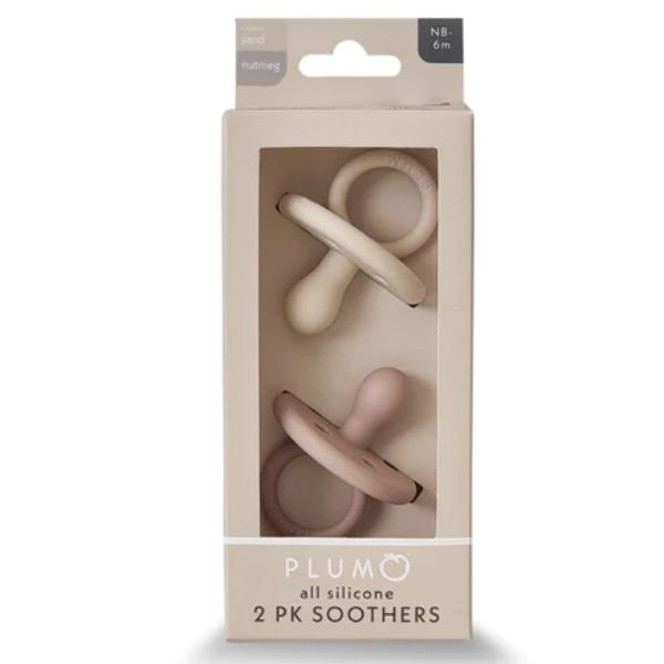 PLUM Silicone Soothers 0-6m 2pk Sand & Nutmeg