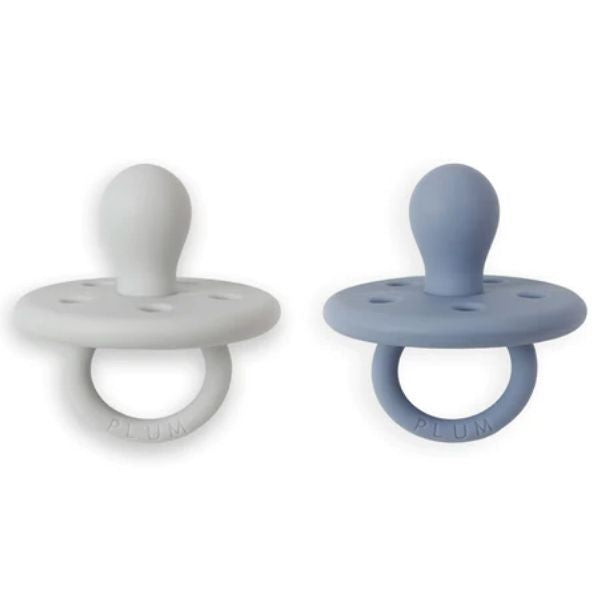PLUM Silicone Soothers 0-6m 2pk Steel Blue & Ash