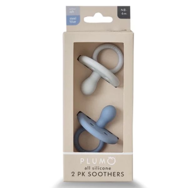 PLUM Silicone Soothers 0-6m 2pk Steel Blue & Ash