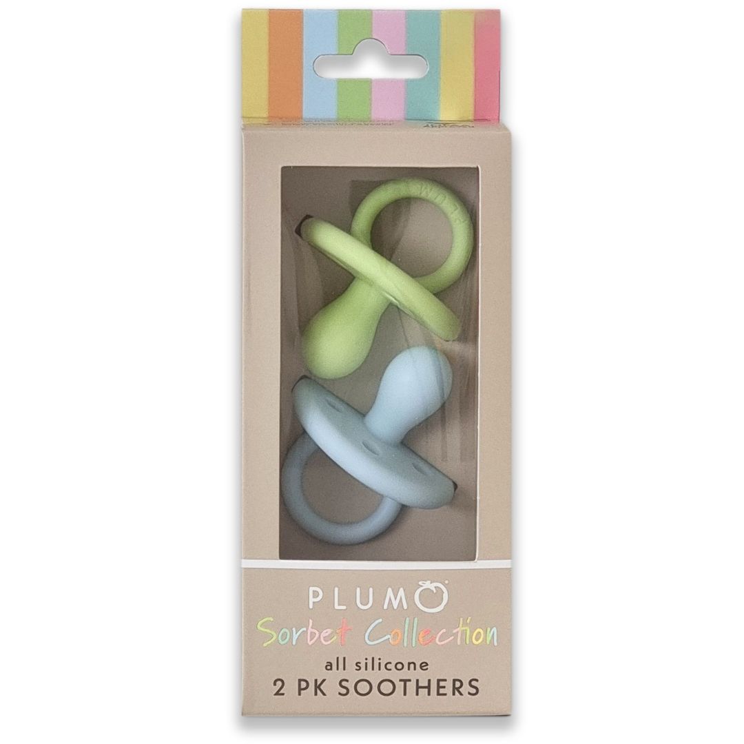PLUM Sorbet Silicone Soothers 2pk Size 0-6 Months Kiwi/Blueberry